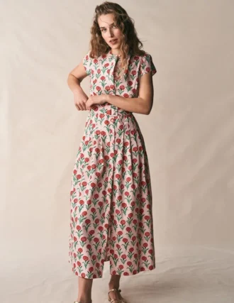 Arabella Cotton Maxi Dress Pink Carnation Stem