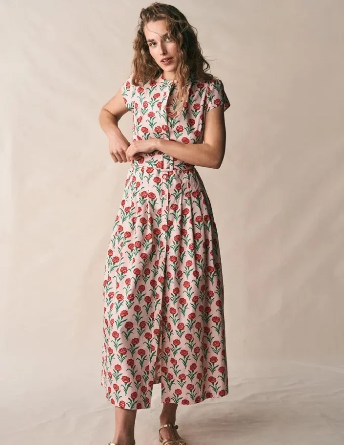 Arabella Cotton Maxi Dress Pink Carnation Stem Arabella Cotton Maxi Dress Pink Carnation Stem