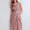 Arabella Cotton Maxi Dress Pink Carnation Stem Arabella Cotton Maxi Dress Pink Carnation Stem
