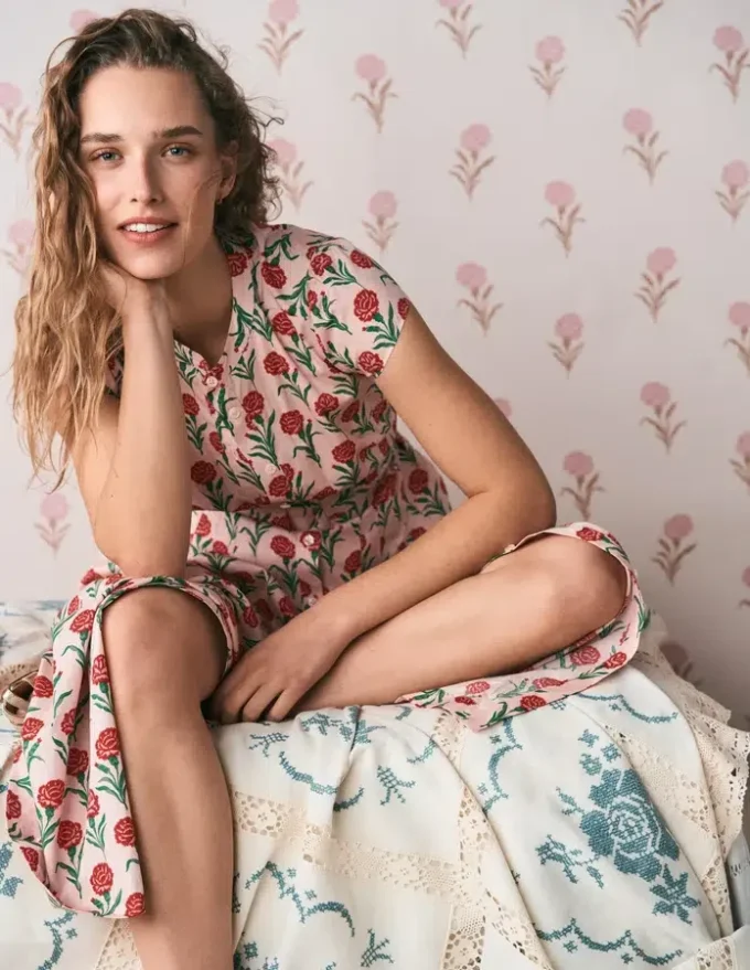 Arabella Cotton Maxi Dress Pink Carnation Stem Arabella Cotton Maxi Dress Pink Carnation Stem