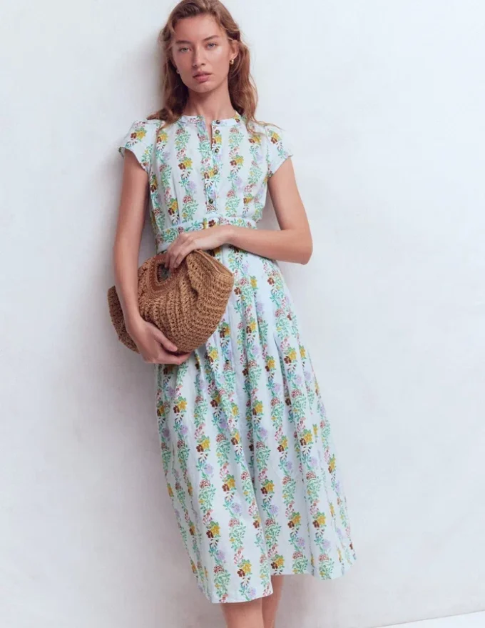 Arabella Linen Blend Dress Ice Cube Blue, Blossom Trail Arabella Linen Blend Dress Ice Cube Blue, Blossom Trail