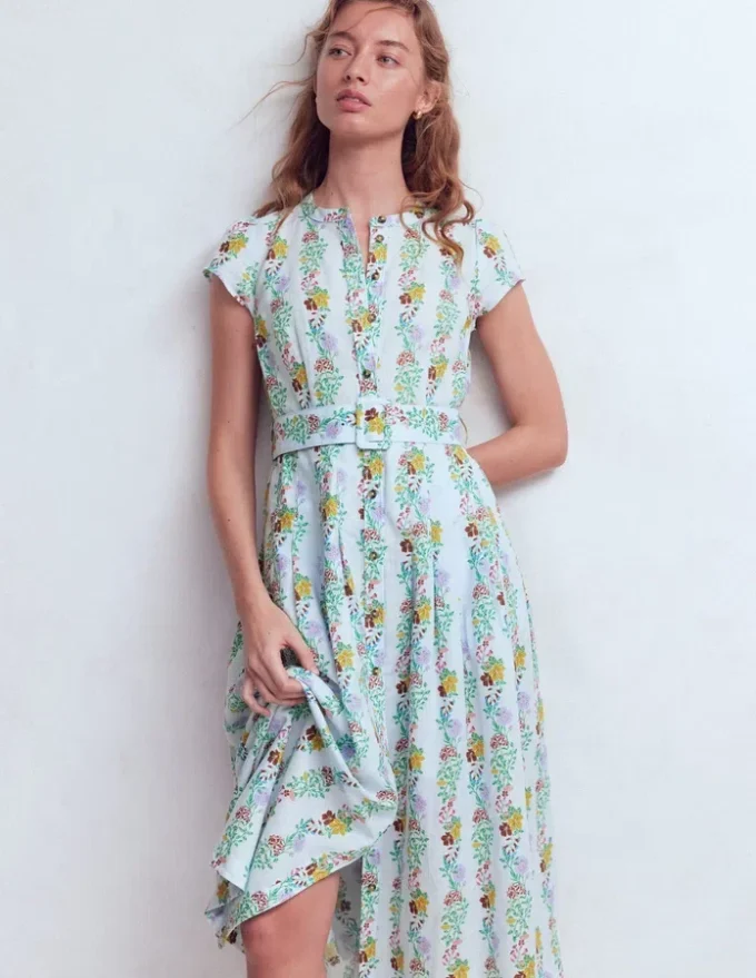 Arabella Linen Blend Dress Ice Cube Blue, Blossom Trail Arabella Linen Blend Dress Ice Cube Blue, Blossom Trail