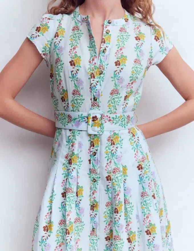 Arabella Linen Blend Dress Ice Cube Blue, Blossom Trail Arabella Linen Blend Dress Ice Cube Blue, Blossom Trail