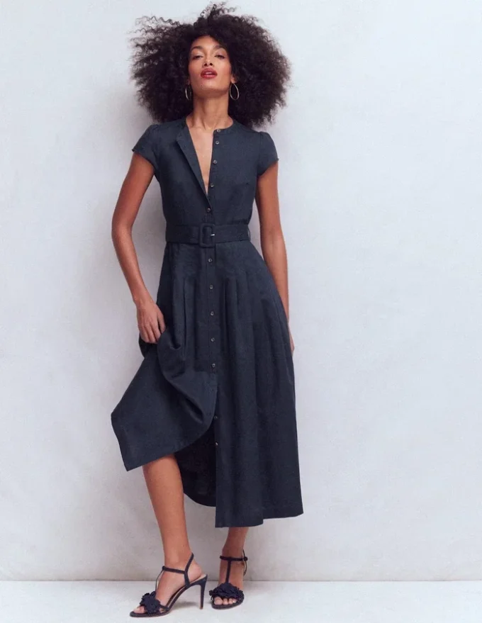 Arabella Linen Blend Dress Navy Arabella Linen Blend Dress Navy