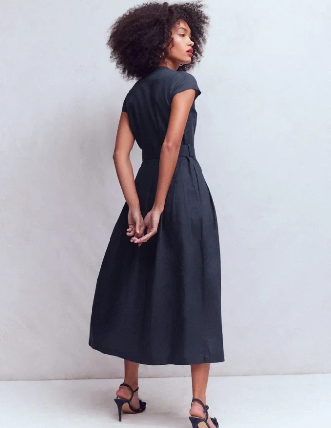 Arabella Linen Blend Dress Navy Arabella Linen Blend Dress Navy