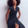 Arabella Linen Blend Dress Navy Arabella Linen Blend Dress Navy