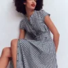 Arabella Linen Blend Dress Navy Gingham