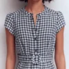 Arabella Linen Blend Dress Navy Gingham