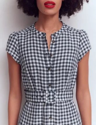 Arabella Linen Blend Dress Navy Gingham