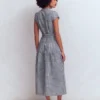 Arabella Linen Blend Dress Navy Gingham