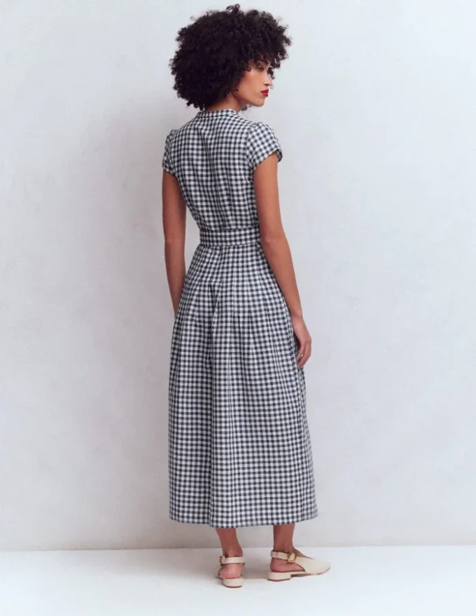 Arabella Linen Blend Dress Navy Gingham