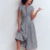 Arabella Linen Blend Dress Navy Gingham