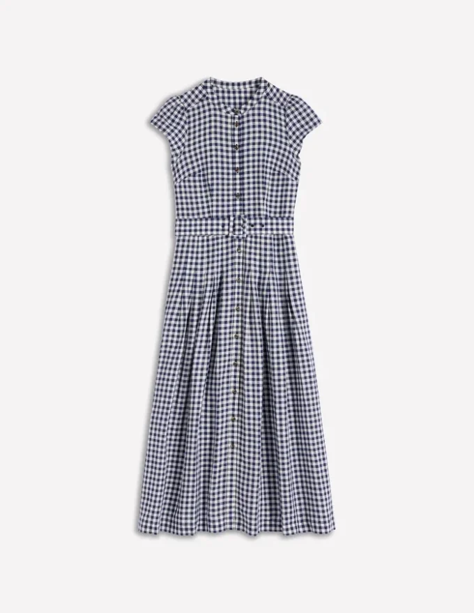 Arabella Linen Blend Dress Navy Gingham