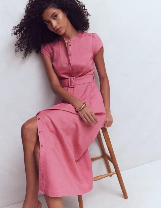 Arabella Linen Blend Dress Pink Heather Arabella Linen Blend Dress Pink Heather