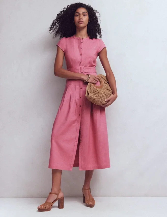 Arabella Linen Blend Dress Pink Heather Arabella Linen Blend Dress Pink Heather