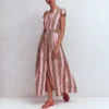 Arabella Linen Blend Dress Pink, Rich Emerald Stripe Arabella Linen Blend Dress Pink, Rich Emerald Stripe