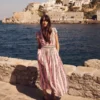 Arabella Linen Blend Dress Pink, Rich Emerald Stripe Arabella Linen Blend Dress Pink, Rich Emerald Stripe