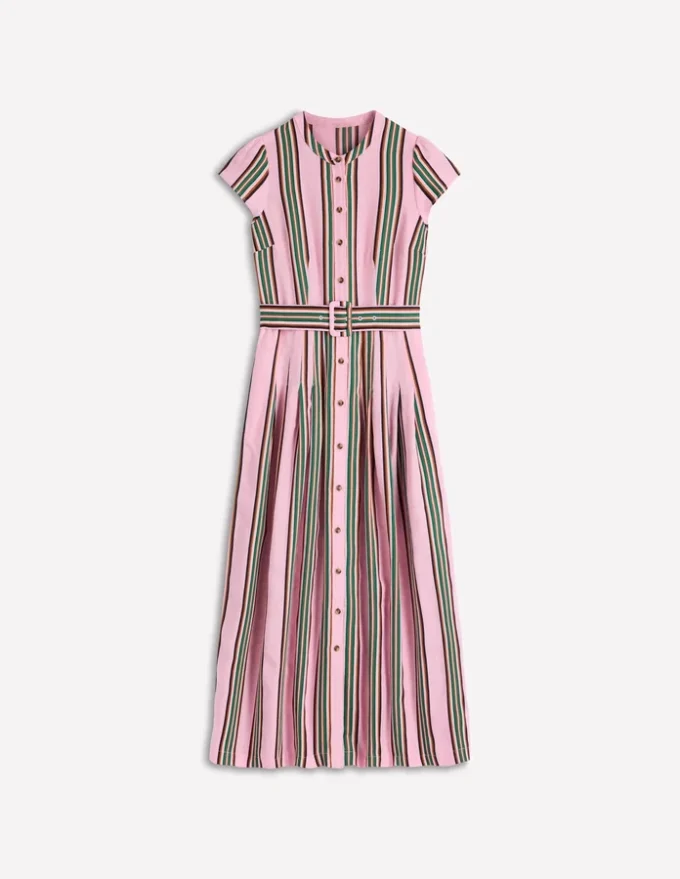 Arabella Linen Blend Dress Pink, Rich Emerald Stripe Arabella Linen Blend Dress Pink, Rich Emerald Stripe