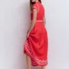 Arabella Linen Blend Dress Red Embroidery Arabella Linen Blend Dress Red Embroidery