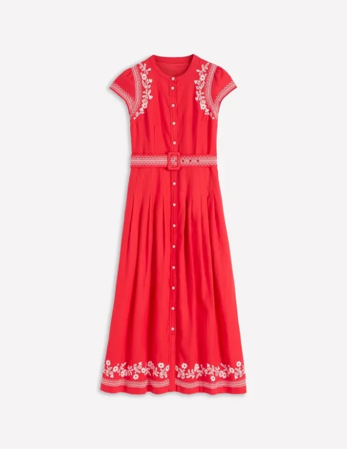 Arabella Linen Blend Dress Red Embroidery Arabella Linen Blend Dress Red Embroidery