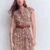 Arabella Short Linen Dress Brown Flowerbed Bloom Arabella Short Linen Dress Brown Flowerbed Bloom