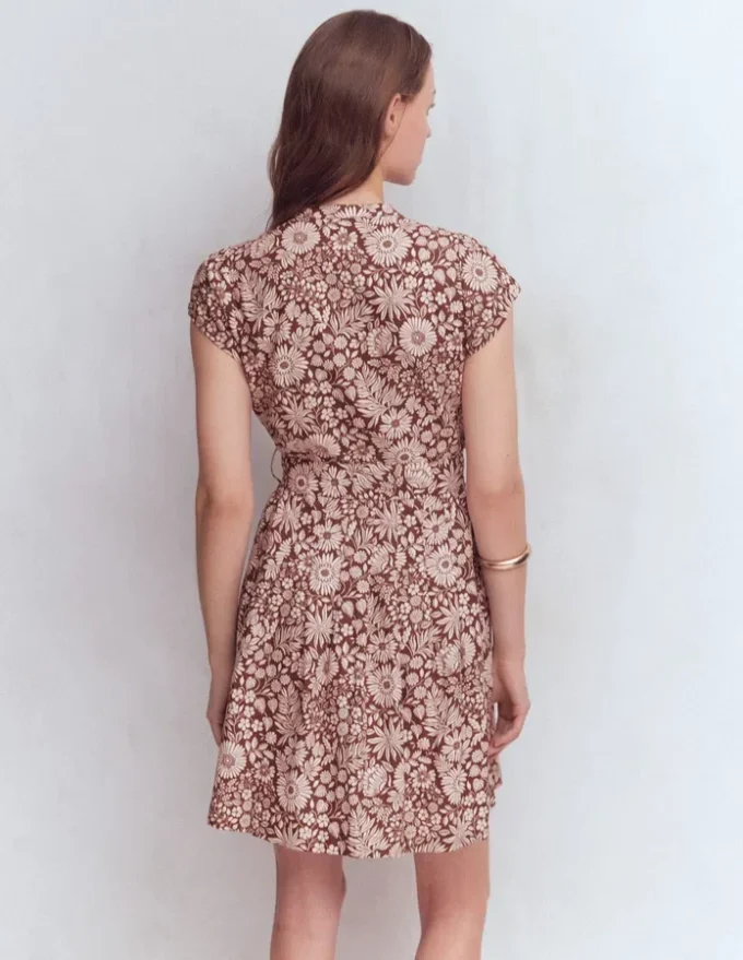 Arabella Short Linen Dress Brown Flowerbed Bloom Arabella Short Linen Dress Brown Flowerbed Bloom