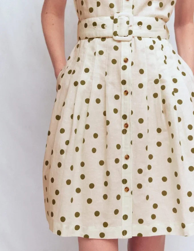 Arabella Short Linen Dress Ivory Painted Dot Spaced Arabella Short Linen Dress Ivory Painted Dot Spaced