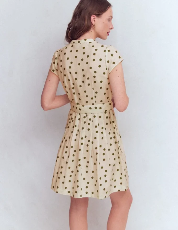 Arabella Short Linen Dress Ivory Painted Dot Spaced Arabella Short Linen Dress Ivory Painted Dot Spaced