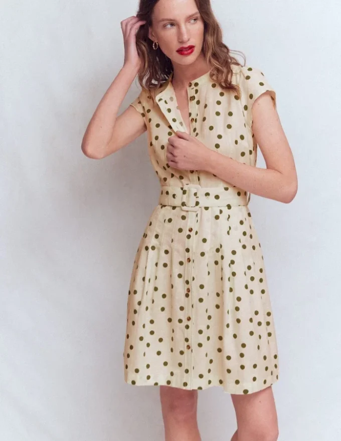 Arabella Short Linen Dress Ivory Painted Dot Spaced Arabella Short Linen Dress Ivory Painted Dot Spaced