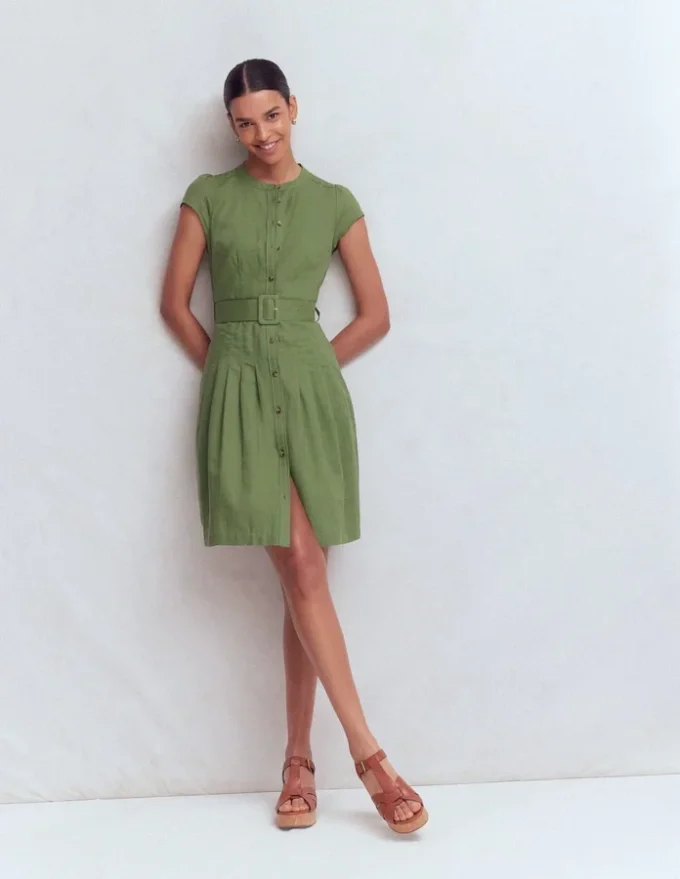 Arabella Short Linen Dress Safari Green Arabella Short Linen Dress Safari Green