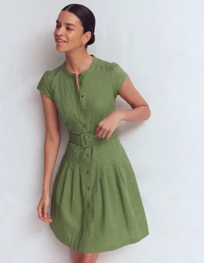 Arabella Short Linen Dress Safari Green Arabella Short Linen Dress Safari Green