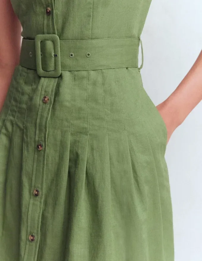 Arabella Short Linen Dress Safari Green Arabella Short Linen Dress Safari Green