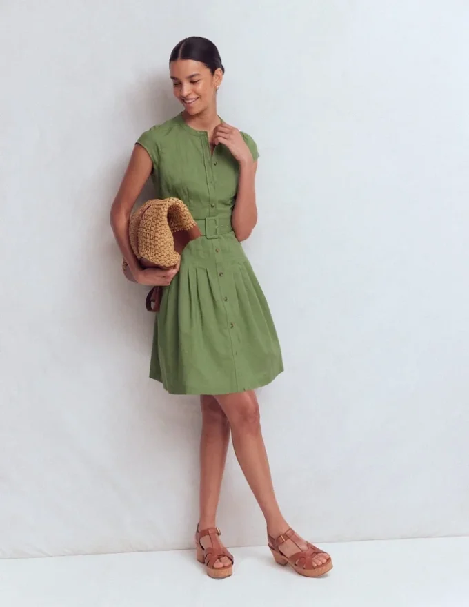 Arabella Short Linen Dress Safari Green Arabella Short Linen Dress Safari Green