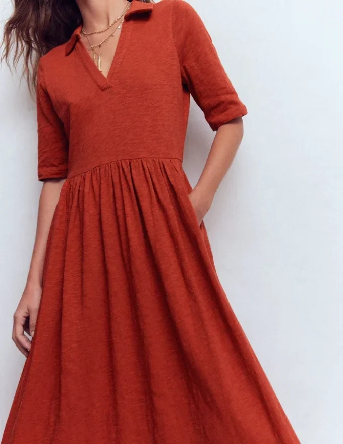 Aria Collared Jersey Dress Burnt Orange Aria Collared Jersey Dress Burnt Orange