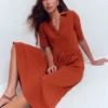 Aria Collared Jersey Dress Burnt Orange Aria Collared Jersey Dress Burnt Orange