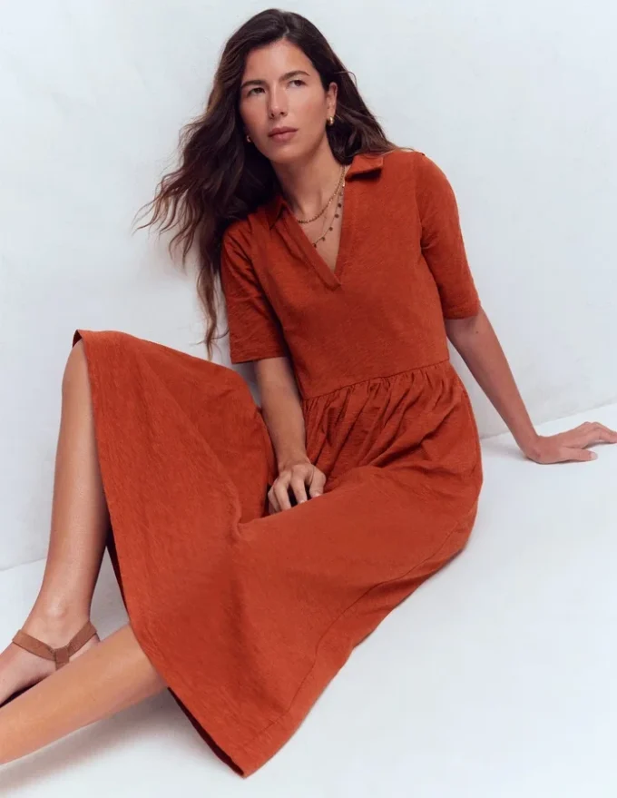 Aria Collared Jersey Dress Burnt Orange Aria Collared Jersey Dress Burnt Orange