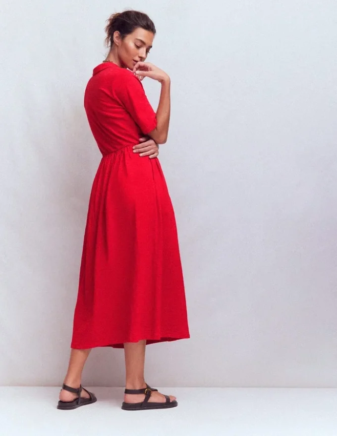 Aria Collared Jersey Dress Merida Red Aria Collared Jersey Dress Merida Red