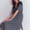 Aria Collared Jersey Dress Navy, Ivory Stripe Aria Collared Jersey Dress Navy, Ivory Stripe