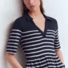 Aria Collared Jersey Dress Navy, Ivory Stripe Aria Collared Jersey Dress Navy, Ivory Stripe