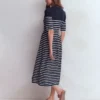 Aria Collared Jersey Dress Navy, Ivory Stripe Aria Collared Jersey Dress Navy, Ivory Stripe