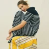 Aria Collared Jersey Dress Navy, Ivory Stripe Aria Collared Jersey Dress Navy, Ivory Stripe