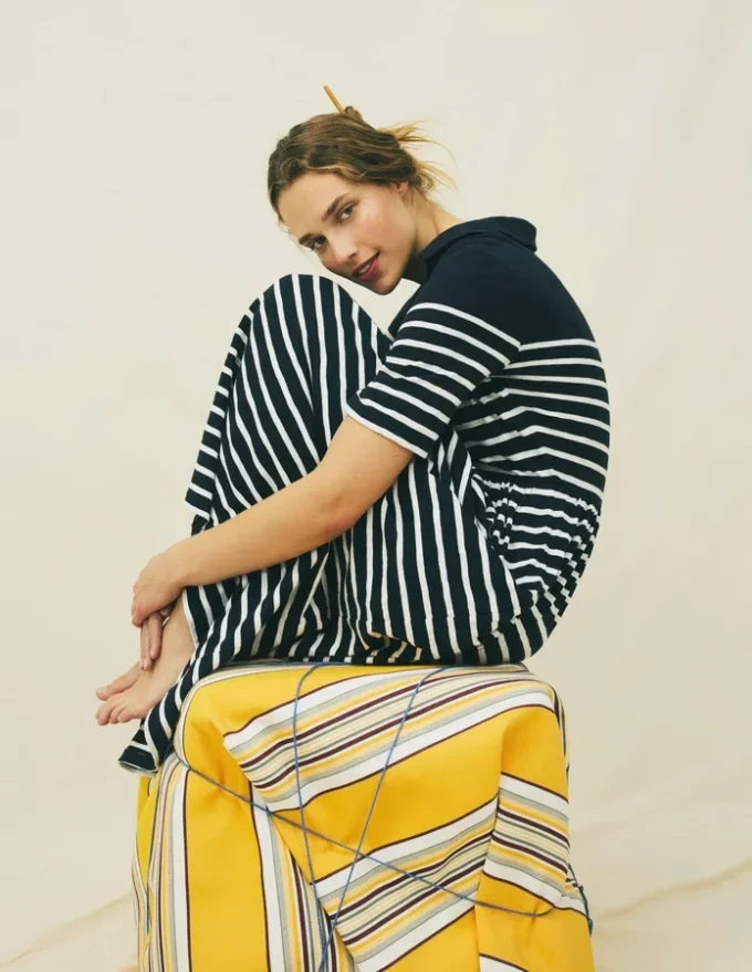 Aria Collared Jersey Dress Navy, Ivory Stripe Aria Collared Jersey Dress Navy, Ivory Stripe