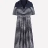 Aria Collared Jersey Dress Navy, Ivory Stripe Aria Collared Jersey Dress Navy, Ivory Stripe