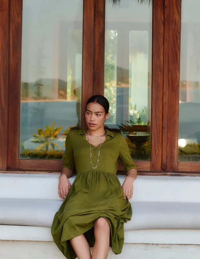 Aria Collared Jersey Dress Promenade Green Aria Collared Jersey Dress Promenade Green