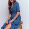 Aria Collared Jersey Dress Tourmaline Blue Aria Collared Jersey Dress Tourmaline Blue