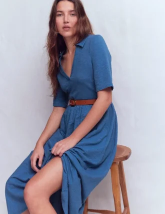 Aria Collared Jersey Dress Tourmaline Blue