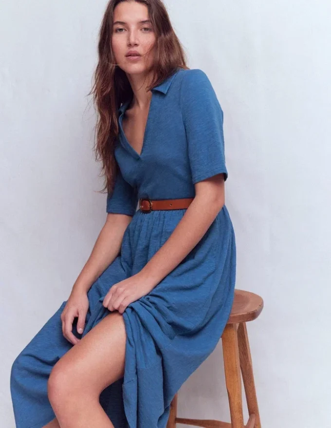 Aria Collared Jersey Dress Tourmaline Blue Aria Collared Jersey Dress Tourmaline Blue