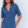 Aria Collared Jersey Dress Tourmaline Blue Aria Collared Jersey Dress Tourmaline Blue