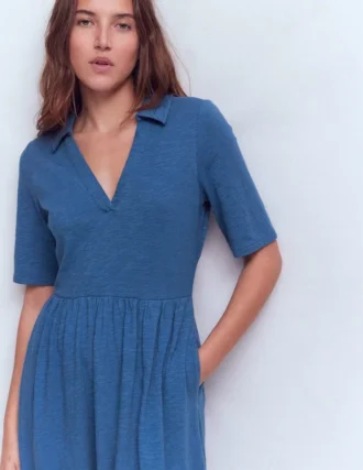 Aria Collared Jersey Dress Tourmaline Blue