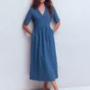 Aria Collared Jersey Dress Tourmaline Blue Aria Collared Jersey Dress Tourmaline Blue